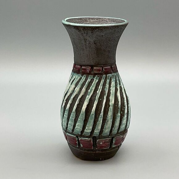 Vintage Italian Lava Glaze Pottery Sgraffito Flared Vase Bitossi MCM - Picture 3 of 10